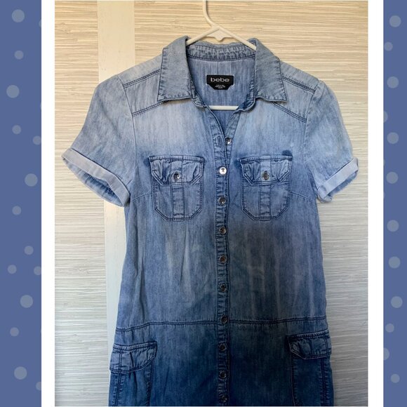 Bebe Denim Faded Light to Dark Button Up Front Dress XXS - Picture 1 of 5